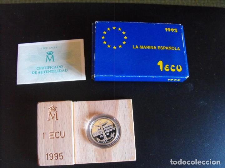 Monedas FNMT: 1 ECU plata. FNMT. Marina Española. Ancla. 1995. Con estuche certificado. - Foto 1 - 219153605
