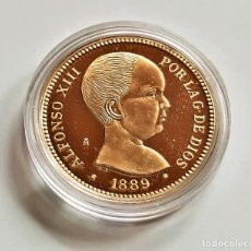 Monedas FNMT: 1889 ESPAÑA 20 PESETAS - PLATA RECUBIERTA EN ORO REAL 24. QUILATES - 13.50.GRAMOS - 33.MM DIAMETRO. Lote 347608303