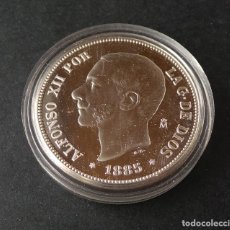Monedas FNMT: 5 PESETAS 1885 ALFONSO XII FNMT PESA 44 GRAMOS,PLATA 925, HISTORIA PESETA.CALIDAD PROOF, ENCAPSULADA. Lote 336398858