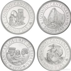 Monedas FNMT: JUAN CARLOS I. LOTE 4 MONEDAS 5.000 PESETAS. 1989, 1990, 1991 Y 1992. AR. SERIES I A IV. FDC Y PROOF. Lote 364049921