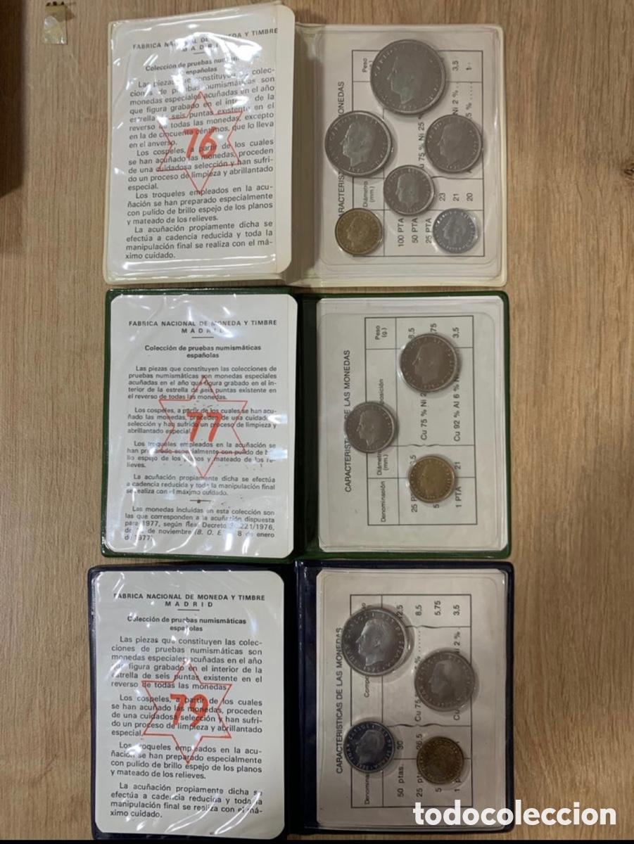Monedas FNMT: Carteras pruebas numism&aacute;ticas a&ntilde;os 76-77-79 - Foto 2