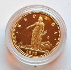 Monedas FNMT: 1870 ESPAÑA 100 PESETAS - PLATA MACIZA RECUBIERTA EN ORO REAL 24.KTS - 6.72.GRAMOS - 24.MM DIAMETRO