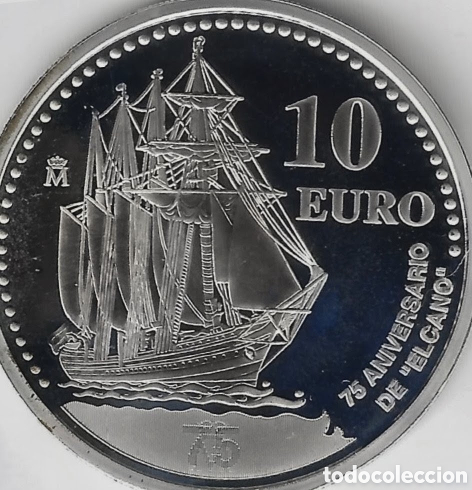 Moedas FNMT: 2003, 75 ANIVERSARIO DEL BUQUE ESCUELA JUAN SEBASTI&Aacute;N ELCANO 10&euro;