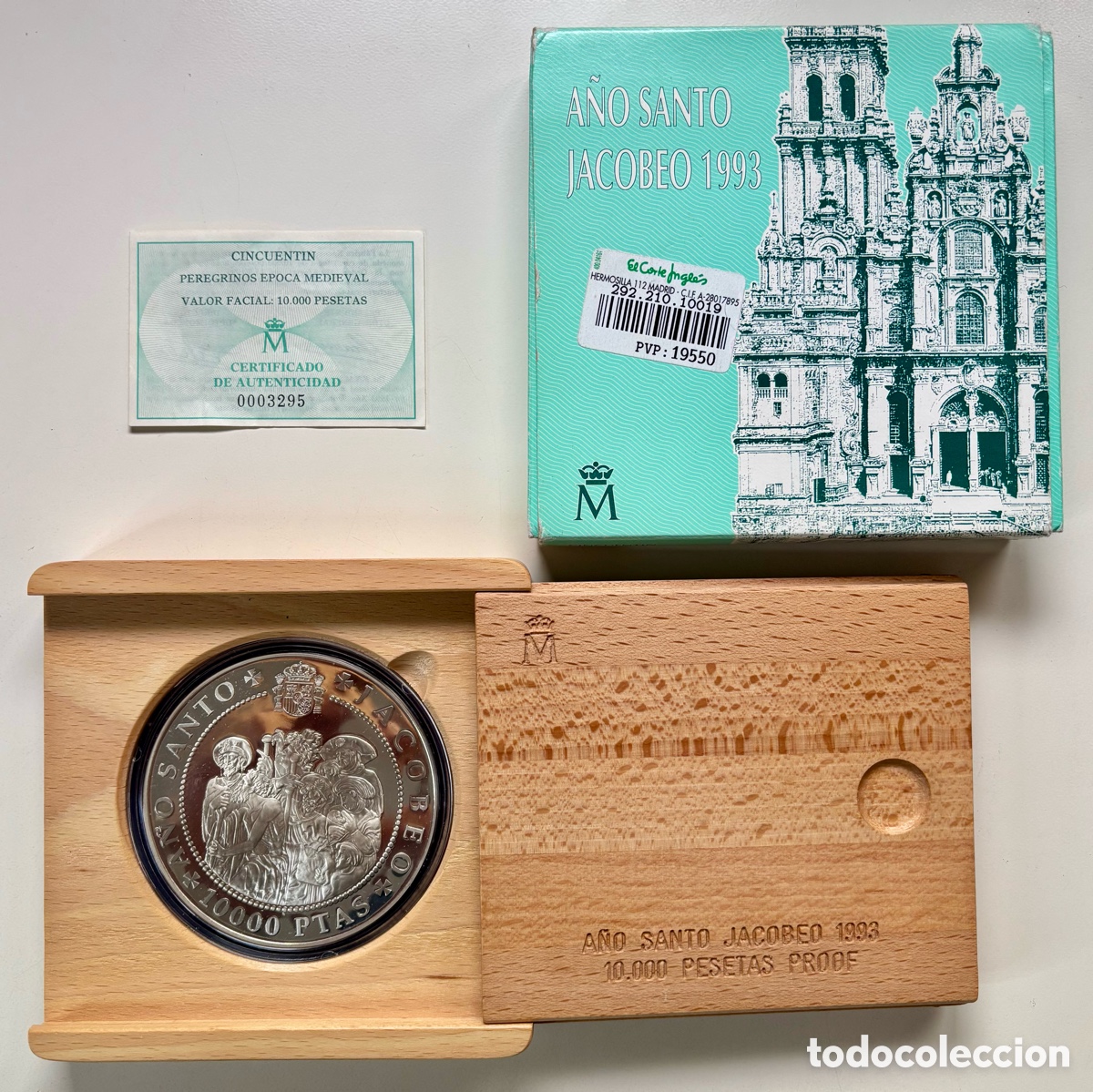 Monedas FNMT: ESTUCHE CINCUENTIN PLATA 10000 Pesetas 1993 Peregrinos &Eacute;poca Medieval A&ntilde;o Santo Jacobeo .Certificado