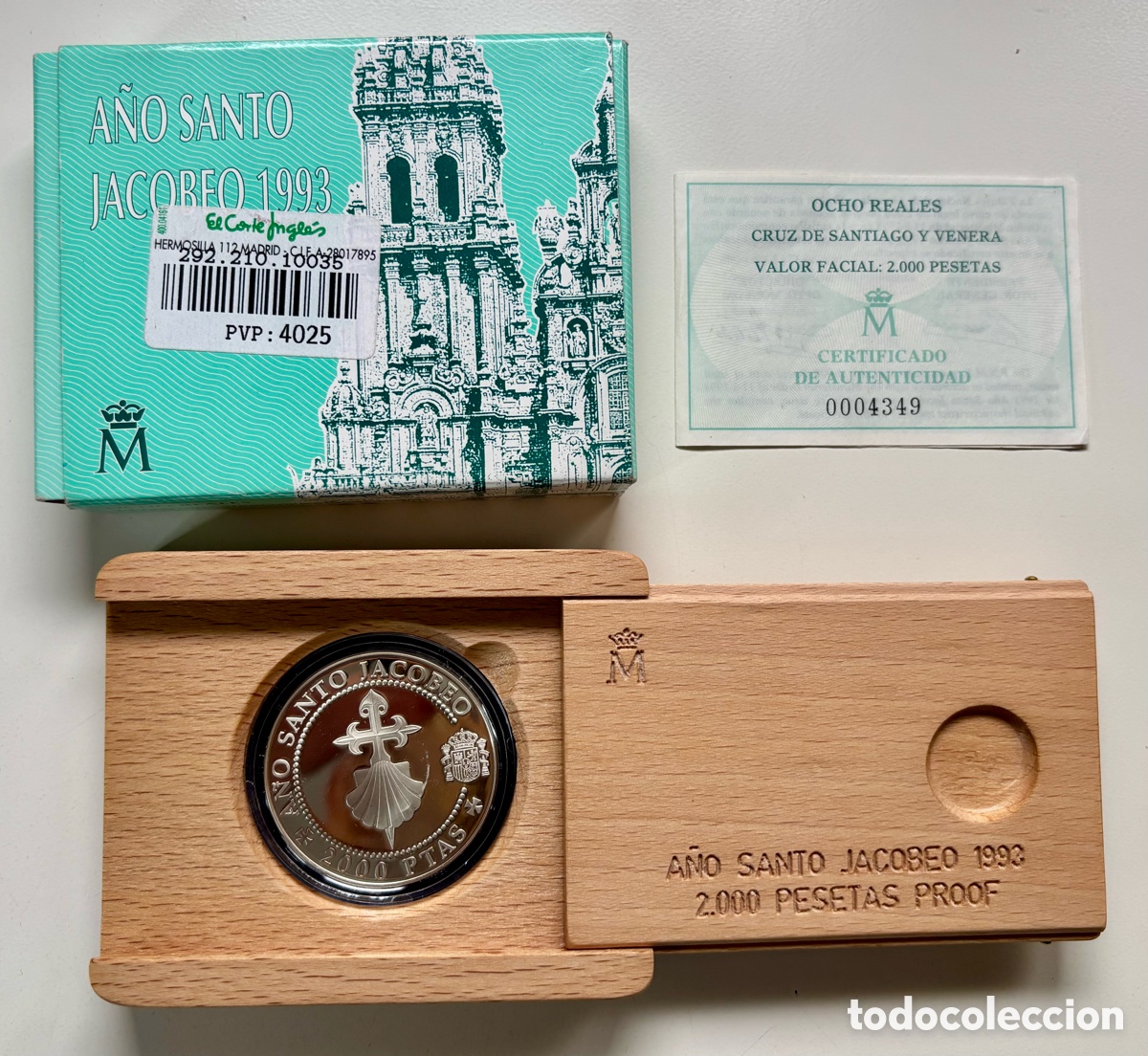 Monedas FNMT: ESTUCHE Moneda PLATA 2000 Pesetas 1993 Cruz De Santiago y Venera. A&ntilde;o Santo Jacobeo con Certificado