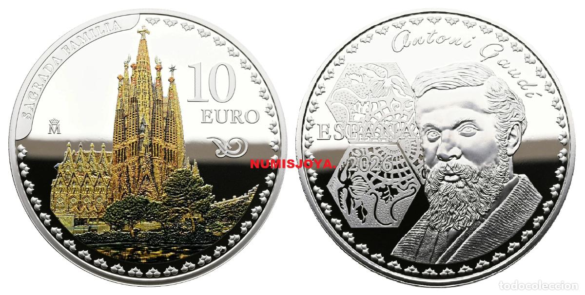 Monedas FNMT: 10 euros 2026 plata CENTENARIO GAUD&Iacute; 2026 SAGRADA FAMILIA.