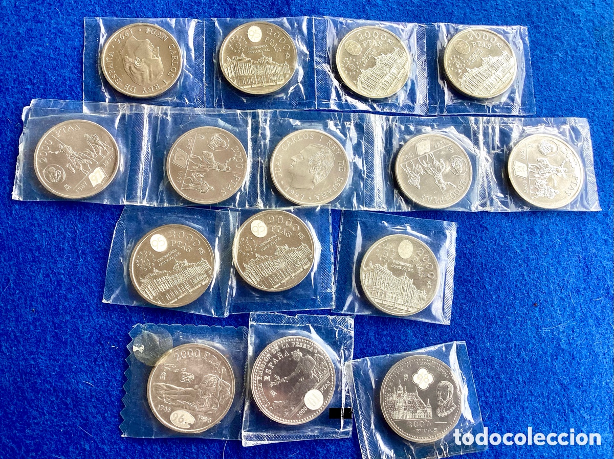 Monedas FNMT: Lote 15 monedas conmemorativas 2000 Pesetas. Plata 0.925. Pl&aacute;stico original FNMT sin abrir.
