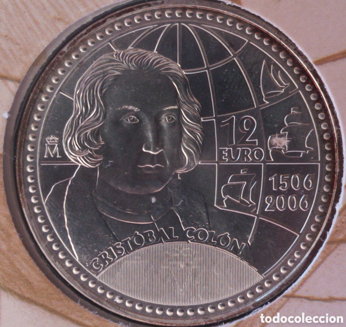 Monedas FNMT: 2006, CARTERA FNMT V CENTENARIO DE LA MUERTE DE CRIST&Oacute;BAL COL&Oacute;N, MONEDA DE 12 EUROS.