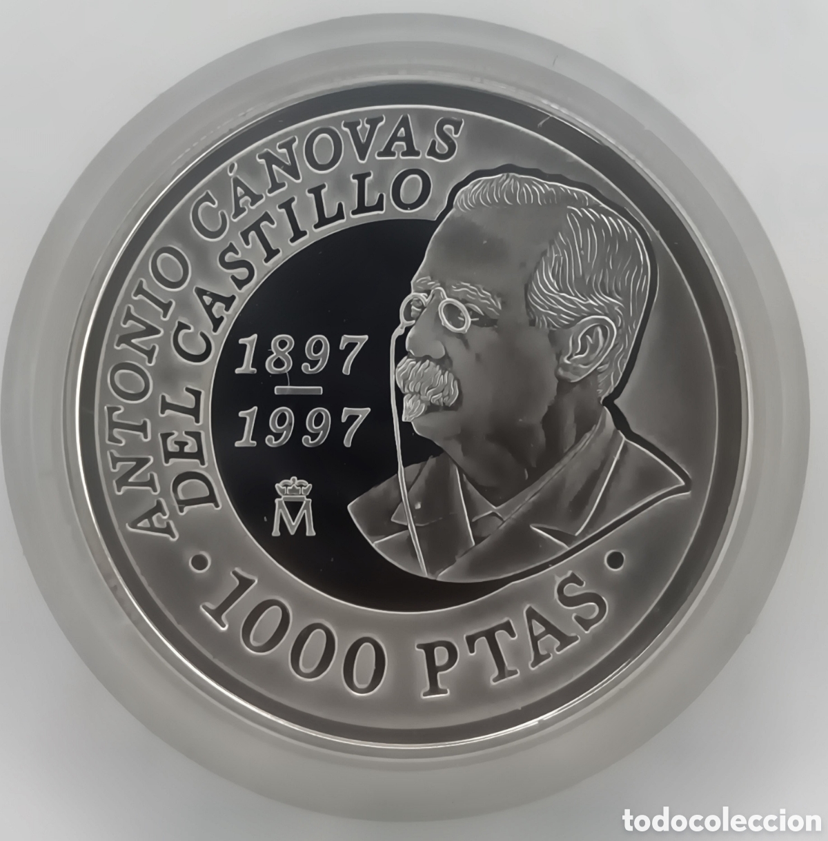 Monedas FNMT: 1997, CENTENARIO DE LA MUERTE DE D. ANTONIO C&Aacute;NOVAS DEL CASTILLO, MONEDA DE 1000 PESETAS.