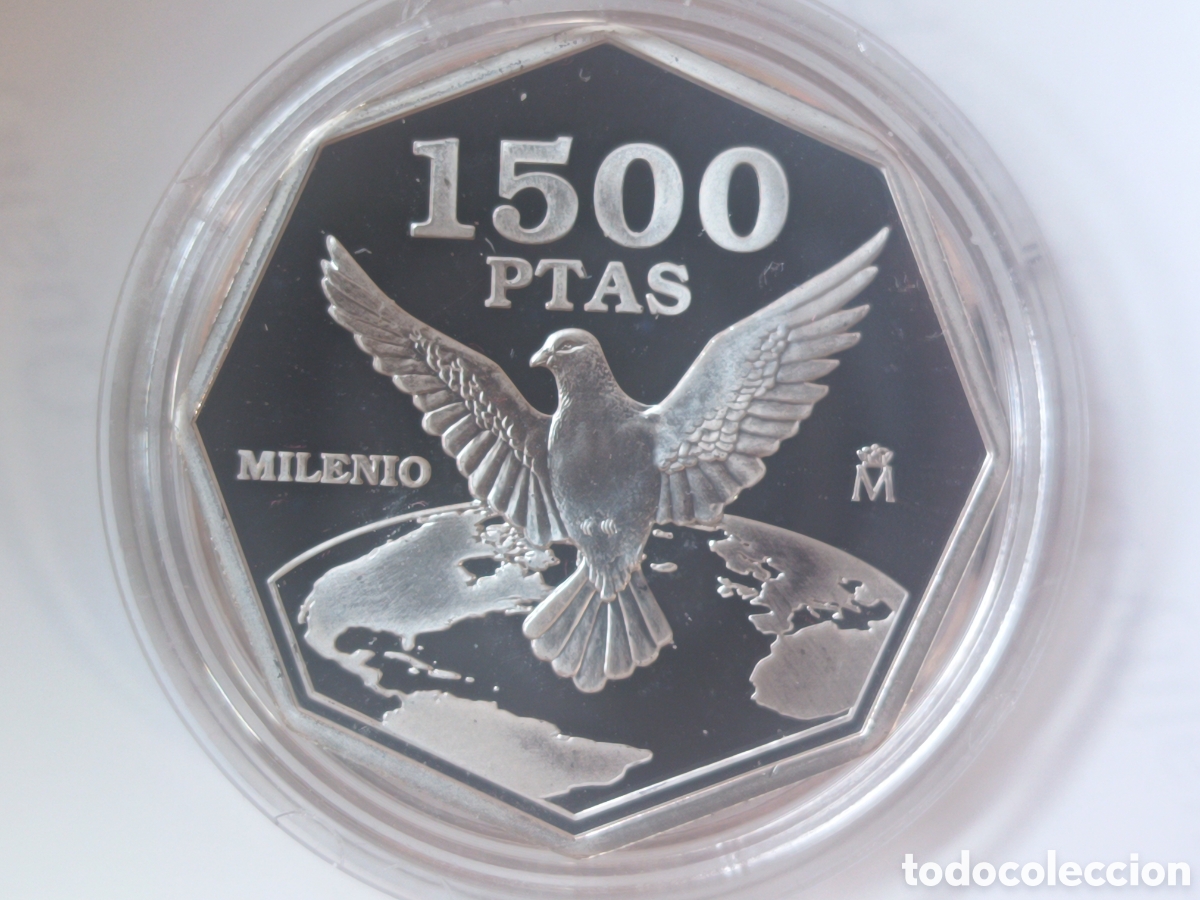 Monedas FNMT: 2000, MILENIO &rdquo;PAZ&rdquo;, PALOMA DE LA PAZ, MONEDA DE 1500 PESETAS.