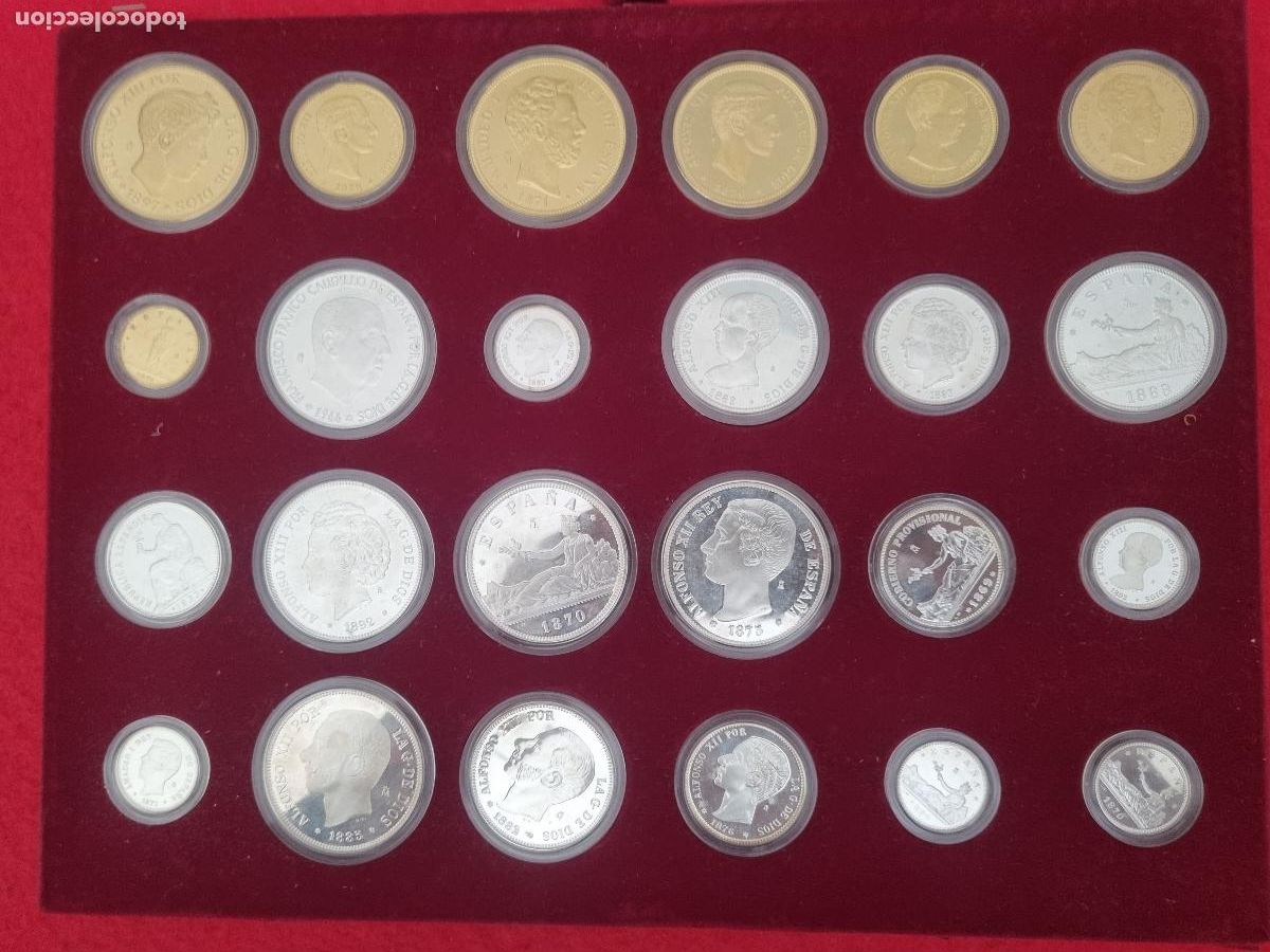 Moedas FNMT: COLECCION 24 MONEDAS HISTORIA DE LA PESETA PLATA Y BA&Ntilde;O DE ORO MAS DE MEDIO KILO PLATA PURA
