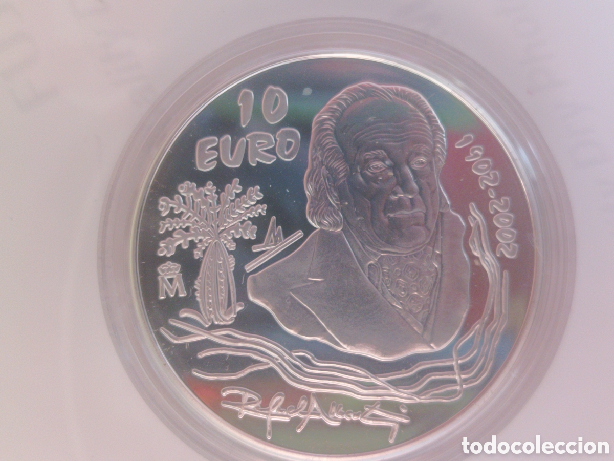 Monedas FNMT: 2002, PRIMER CENTENARIO DEL NACIMIENTO DE RAFAEL ALBERTI, MONEDA DE 10 EUROS .