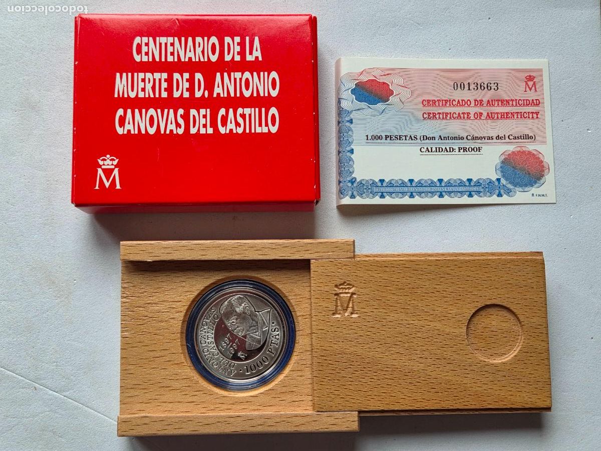 FNMT-M&uuml;nzen: PLATA CENTENARIO MUERTE CANOVAS DEL CASTILLO + CAJA Y CERTIFICADO