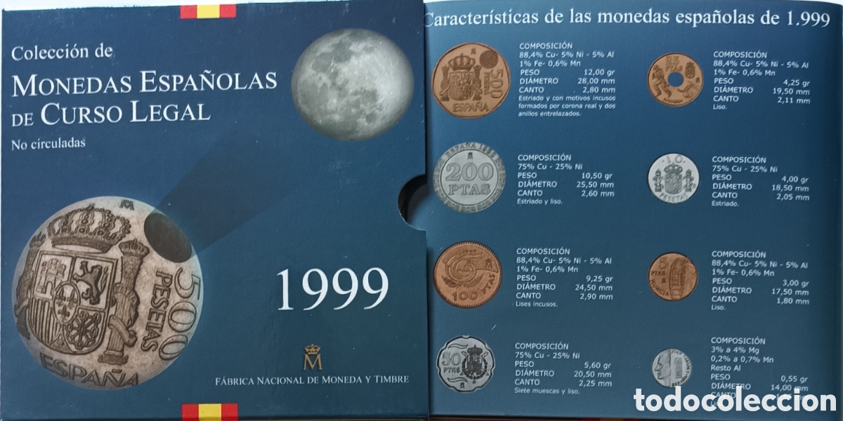 Monedas FNMT: 1999, MONEDAS ESPA&Ntilde;OLAS DE CURSO LEGAL, SET EN PESETAS.