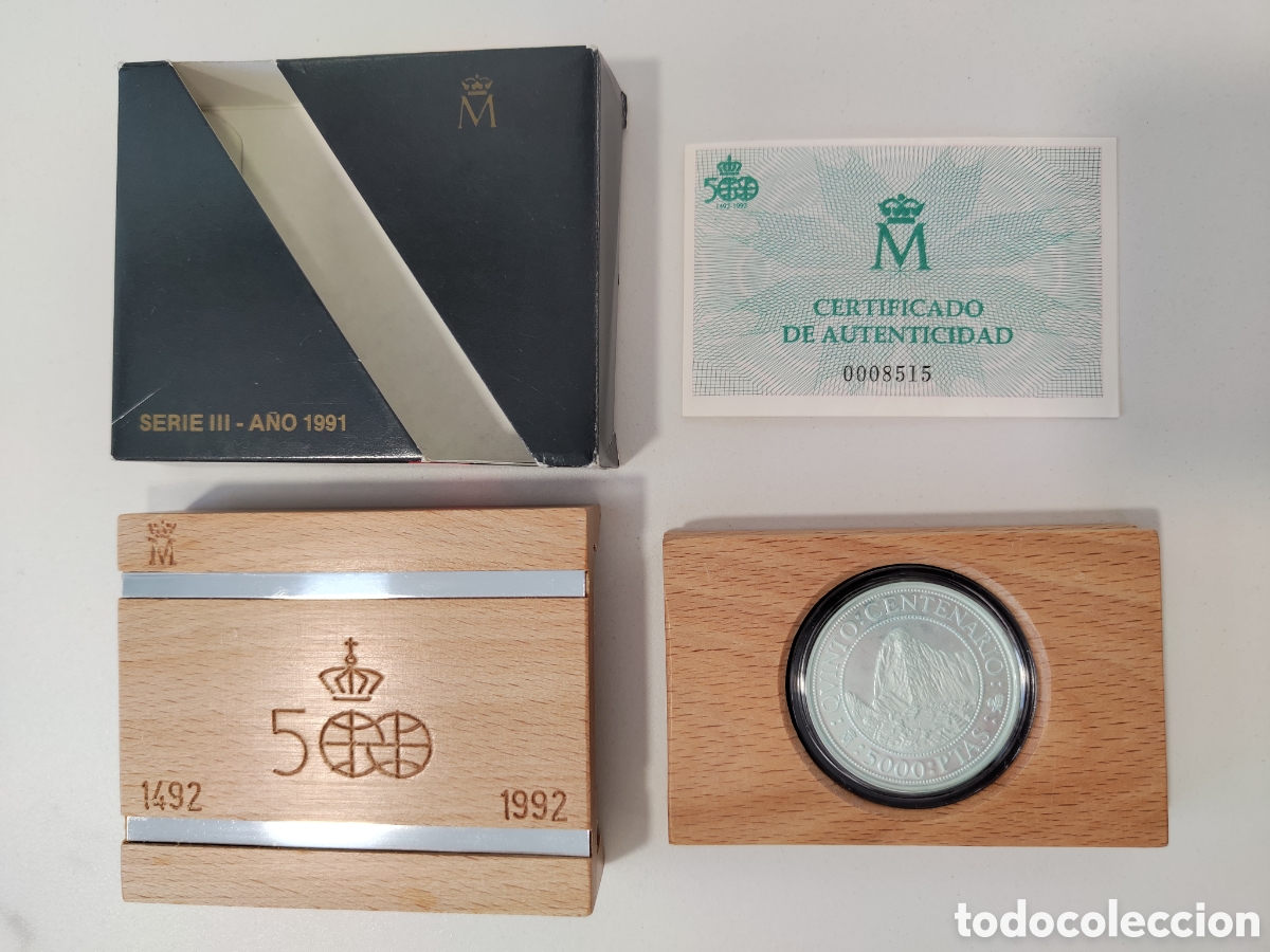 Monedas FNMT: Quinto Centenario - Moneda PLATA 54 gr. - 5000 pesetas 1991 (serie III) - &rdquo;Pizarro y Atahualpa&rdquo;.