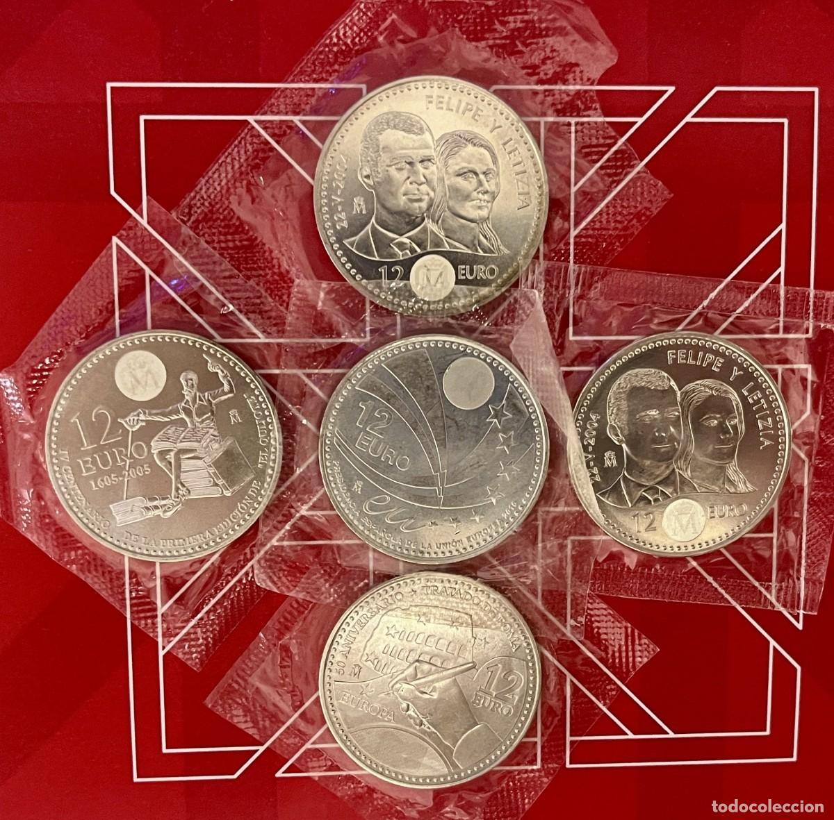 Monedas FNMT: Lote de 5 monedas de plata de 12 euros.