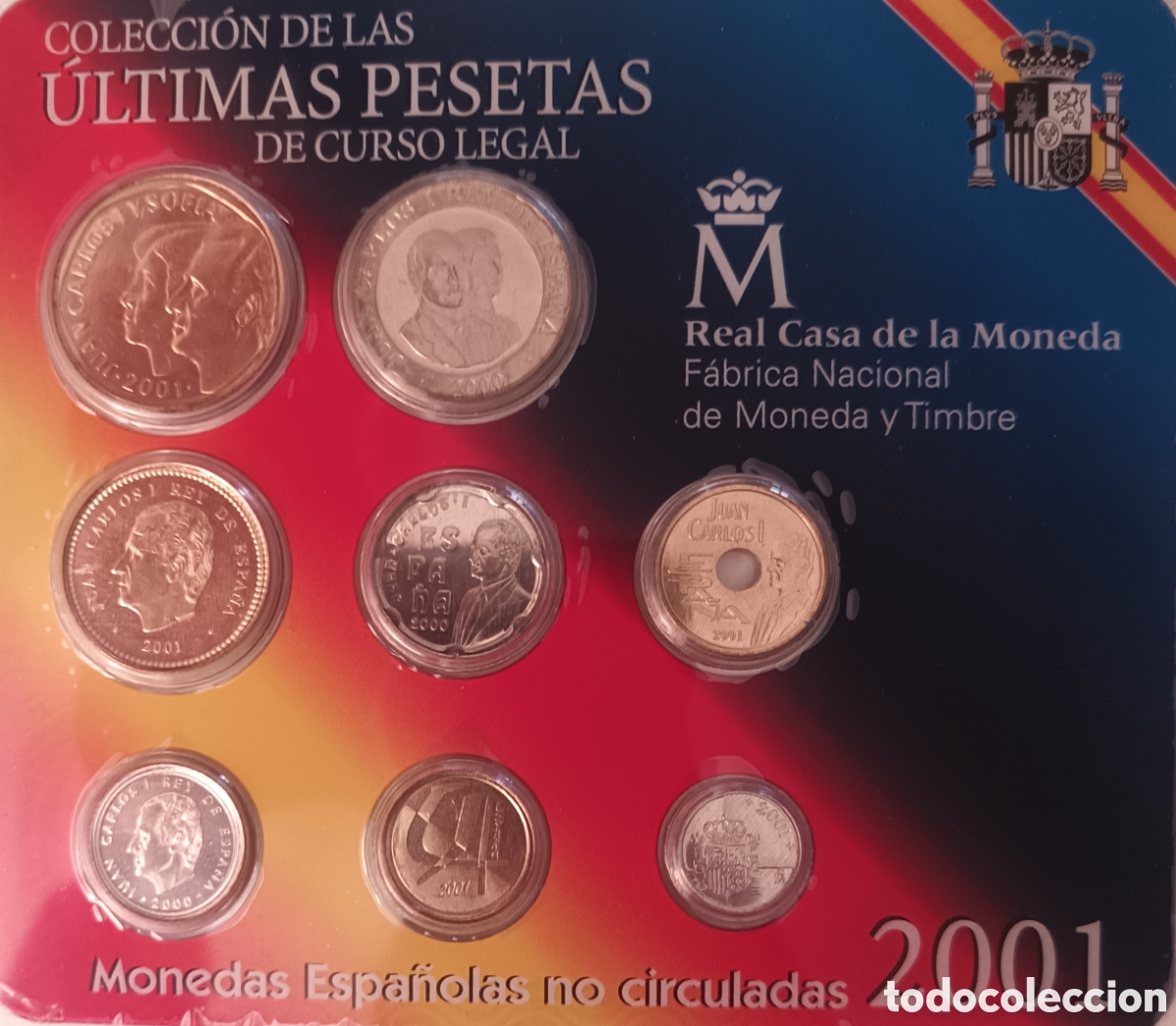 Monnaies FNMT: 2001, COLECCI&Oacute;N DE LAS &Uacute;LTIMAS PESETAS DE CURSO LEGAL, MONEDAS ESPA&Ntilde;OLAS NO CIRCULADAS