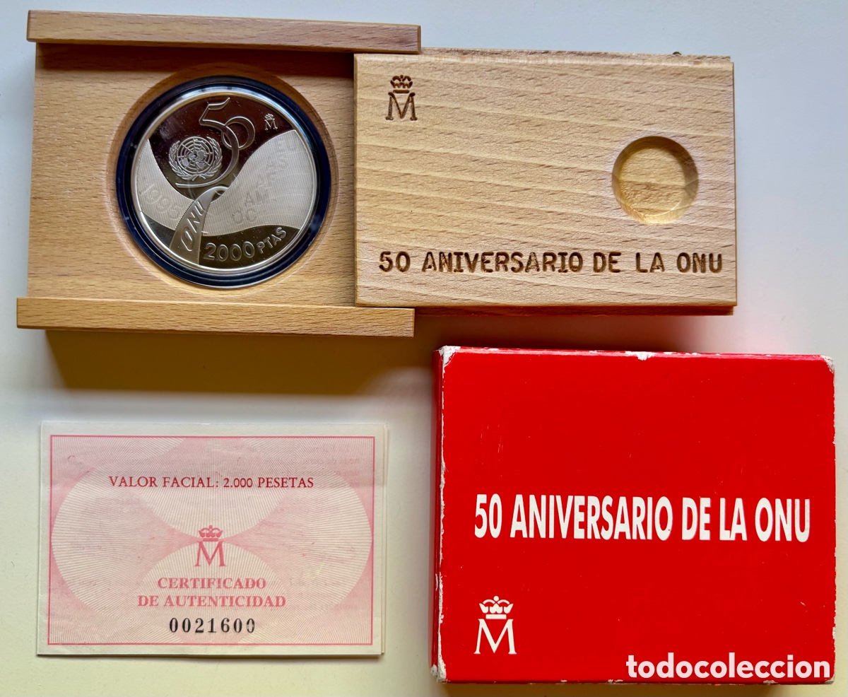 Monedas FNMT: Estuche Moneda PLATA 2000 Pesetas 1995. FNMT 50 Aniversario de la ONU
