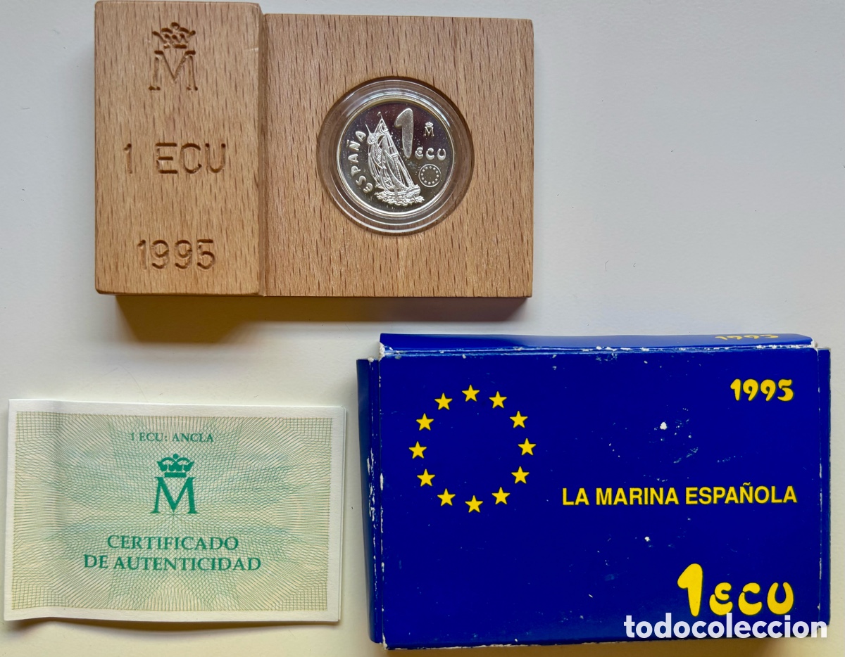 Monedas FNMT: Estuche he Moneda PLATA 1 ECU 1995 Marina Espa&ntilde;ola. Ancla. FNMT