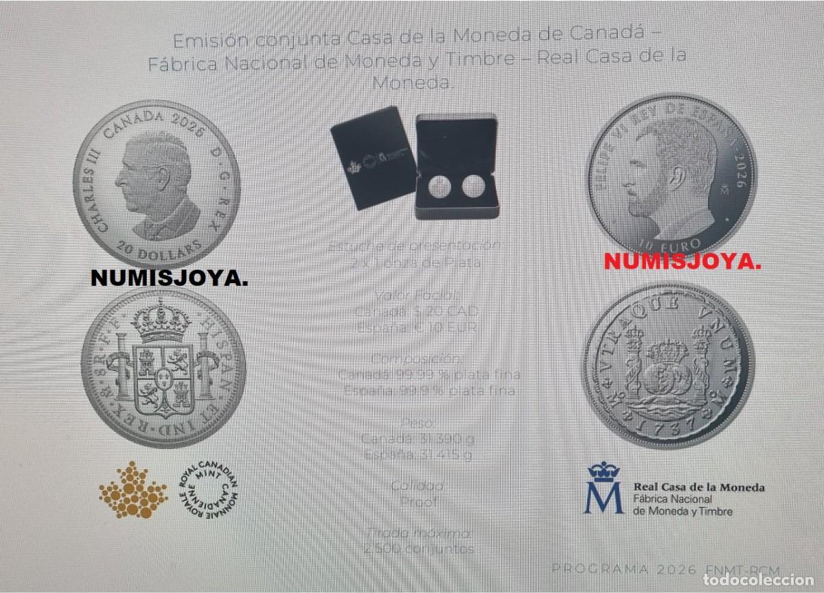 Monedas FNMT: NUEVAS. 2 monedas de 1 ONZA PLATA 1 DE 10 EUROS ESPA&Ntilde;A y 1 de 20 d&oacute;lares CANADA. ESTUCHE COMPLETO