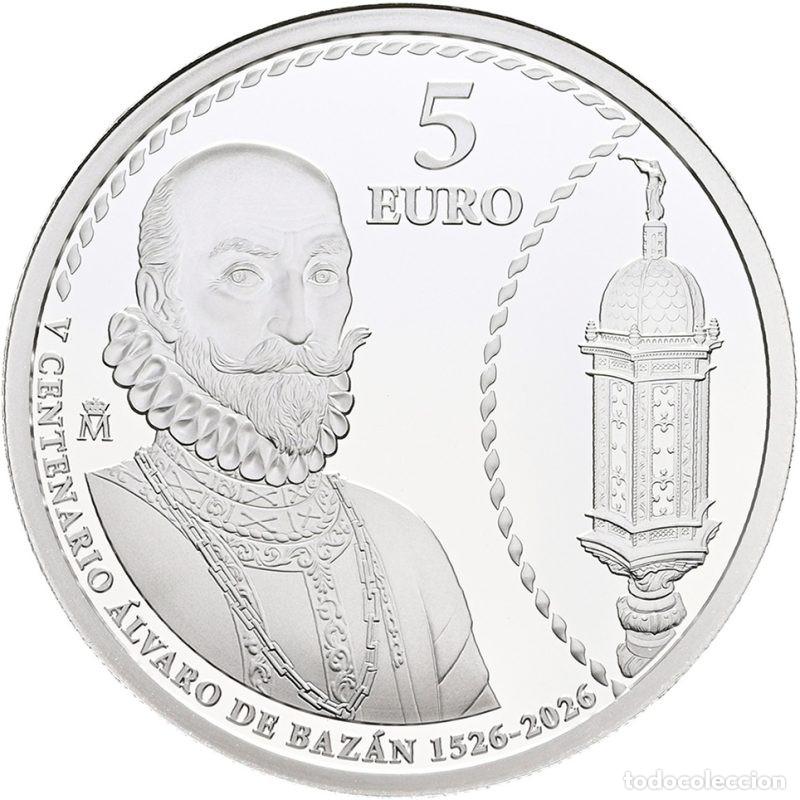 Monedas FNMT: ESPA&Ntilde;A 5 EURO PLATA COLOR PROOF 2026 ALVARO DE BAZAN CAPITASN DEL MAR Y OCEANO