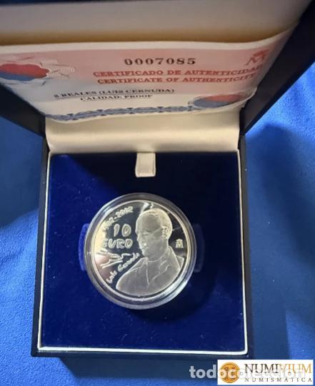 Monedas FNMT: FNMT 2002. Primer Centenario Nacimiento Luis Cernuda. 10 &euro; de plata proof