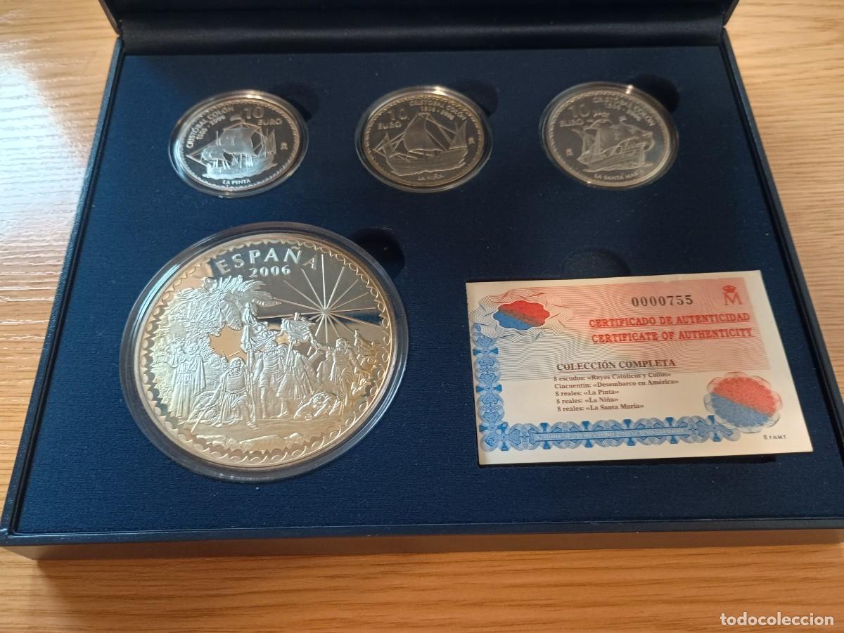 Monedas FNMT: Espa&ntilde;a a&ntilde;o 2006 Cristobal Col&oacute;n plata proof 50 euros + 10 &euro; x 3 (4 monedas)