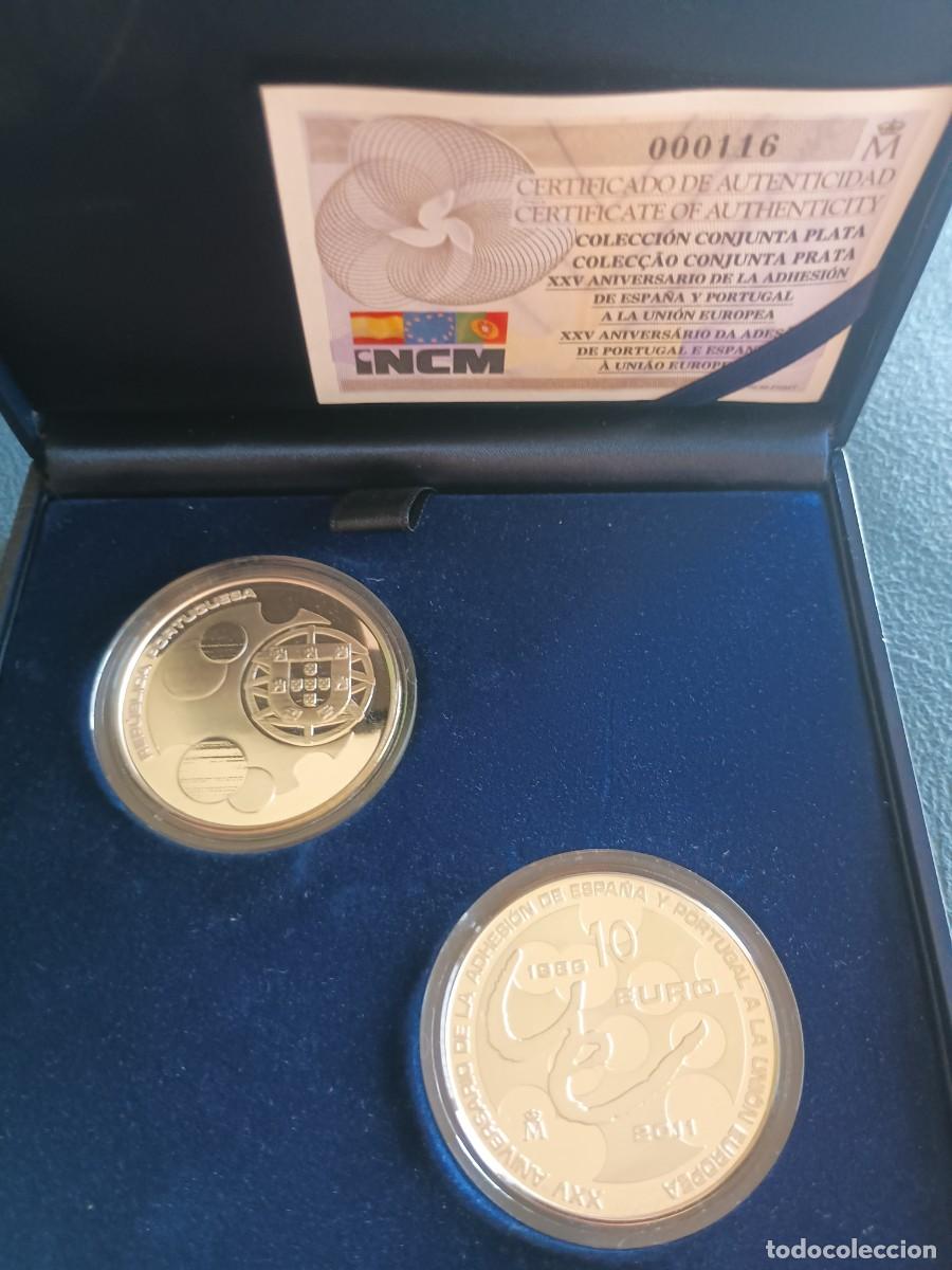 Monedas FNMT: Espa&ntilde;a 10 euros &euro; 2 monedas Adhesi&oacute;n conjunta adhesi&oacute;n Portugal UE Plata Proof