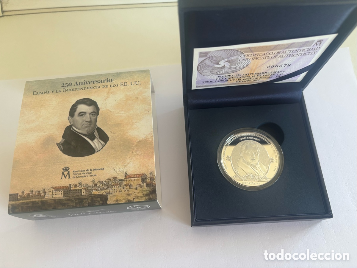 Monedas FNMT: ESPA&Ntilde;A * 10 EURO 2025 * 250 ANIVERSARIO ESPA&Ntilde;A Y LA INDEPENDENCIA DE LOS EE.UU * PLATA