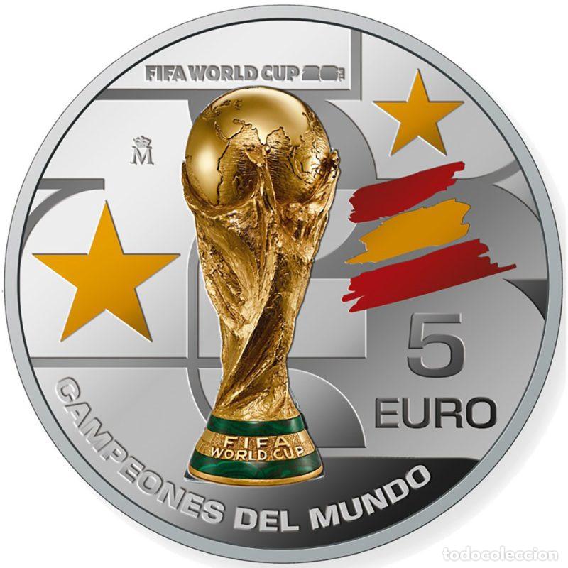 Monedas FNMT: ESPA&Ntilde;A 5 EURO PLATA COLOR PROOF 2026 CAMPEONES DEL MUNDO FIFA