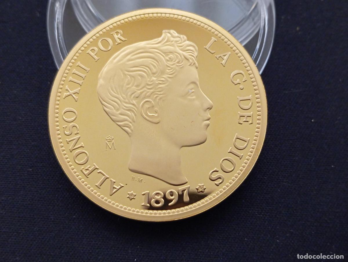 Monedas FNMT: Moneda plata Alfonso XIII 1871 Espa&ntilde;a 1.3 Oz Chapada en Oro 24K 44gr