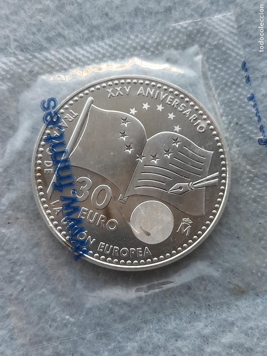 FNMT-M&uuml;nzen: Espa&ntilde;a. 30 Euros. A&ntilde;o 2017. Plata. XXV Aniversario Tratado Uni&oacute;n Europea.