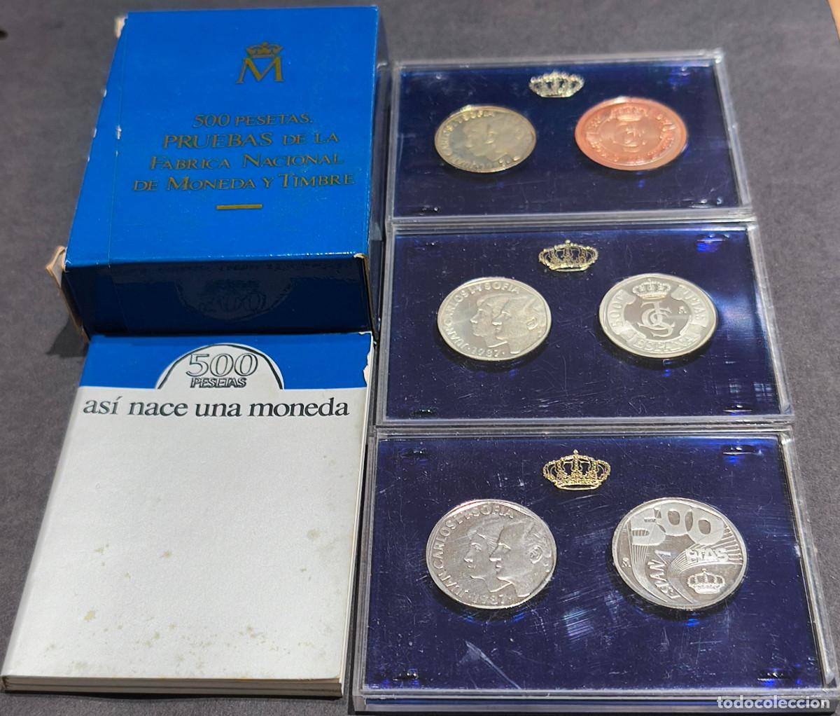 Monedas FNMT: ESPA&Ntilde;A ESTUCHE COMPLETO ASI NACE UNA MONEDA 500 PESETAS PRUEBAS DE LA FNMT 1987
