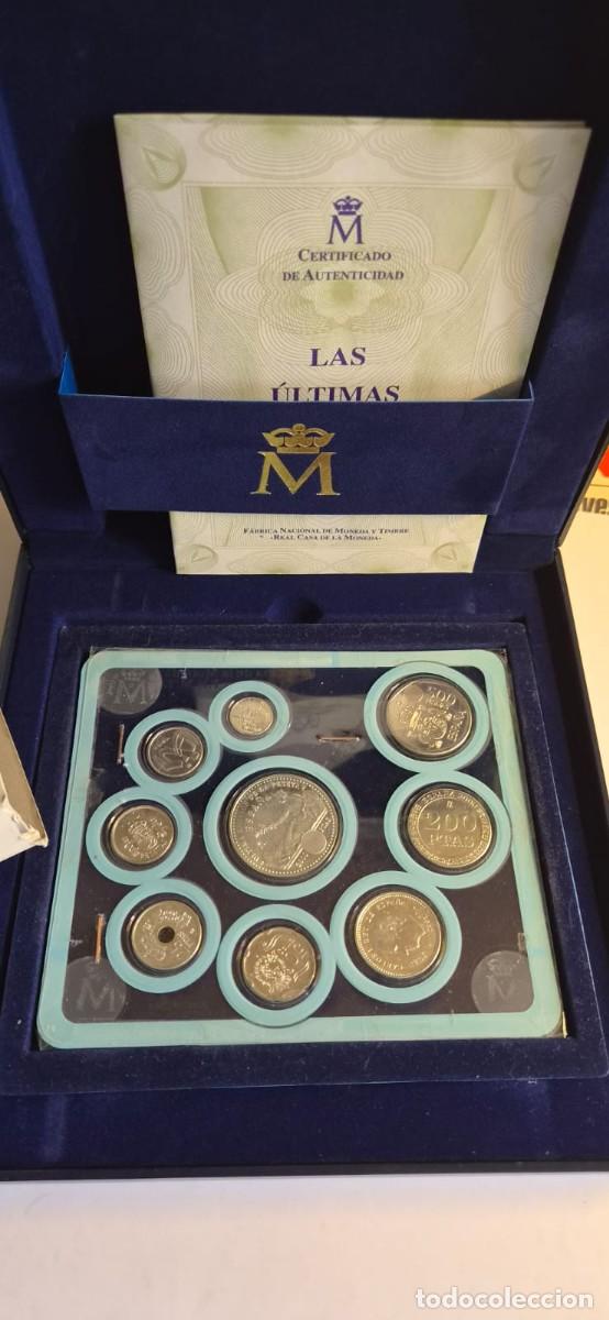 Monedas FNMT: Espa&ntilde;a 2001 Las &uacute;ltimas pesetas en plata, 9 monedas plata FNMT, estuche y certificado