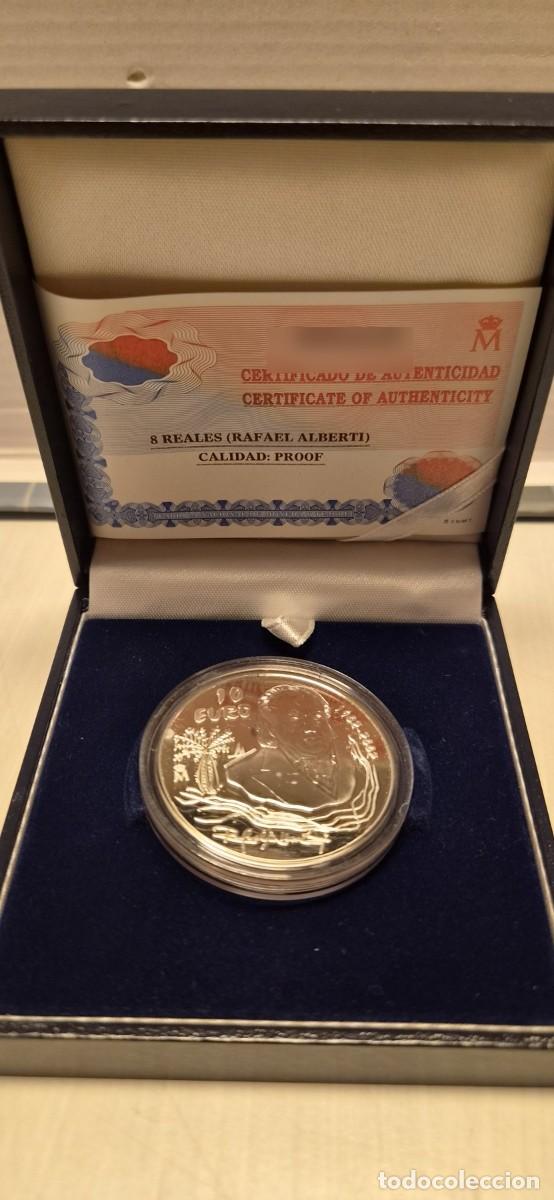 Monedas FNMT: Espa&ntilde;a 2002 10 euros plata proof Rafael Alberti (8 reales), estuche FNMT y certificado