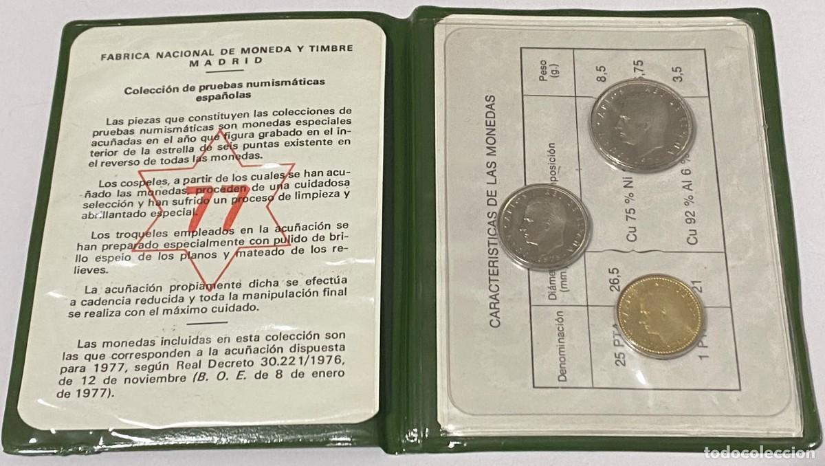 Monedas FNMT: Cartera Juan Carlos I. 1975. (1977). Espa&ntilde;a. Proof. 3 Valores en Prueba. 1 Pts, 5 Pts, 25 Pts. Origi