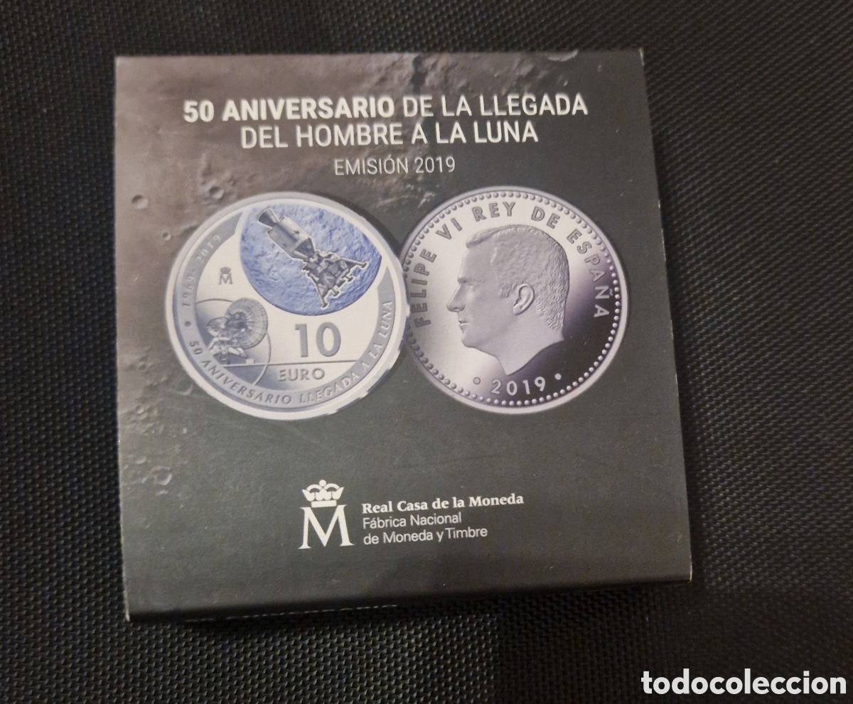 Monedas FNMT: Moneda 10 Euros Plata Aniversario llegada a la luna 2019 FNMT