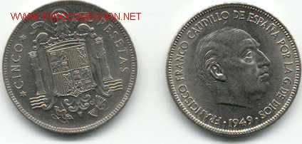 Monete Franco: MONEDA DE 5 Ptas. FRANCO a&ntilde;o 1949