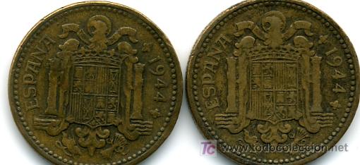 Monedas Franco: lote 2 monedas de 1 pta. 1944 - Foto 1