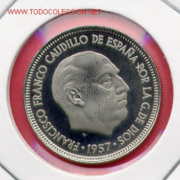 Monnaies Franco: 5 PESETAS 1957 *75 &iexcl;&iexcl; PROOF !! &iexcl;&iexcl; PROOF !!