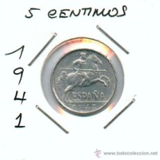 Monedas Franco: 5 CENTIMOS DE ALUMINIO DEL ESTADO ESPAÑOL. AÑO 1941. NUM 1. Lote 26808353