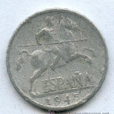 Monedas Franco: 5 CENTIMOS DE ALUMINIO DEL ESTADO ESPAÑOL AÑO 1945, NUMERO 2. Lote 10051158