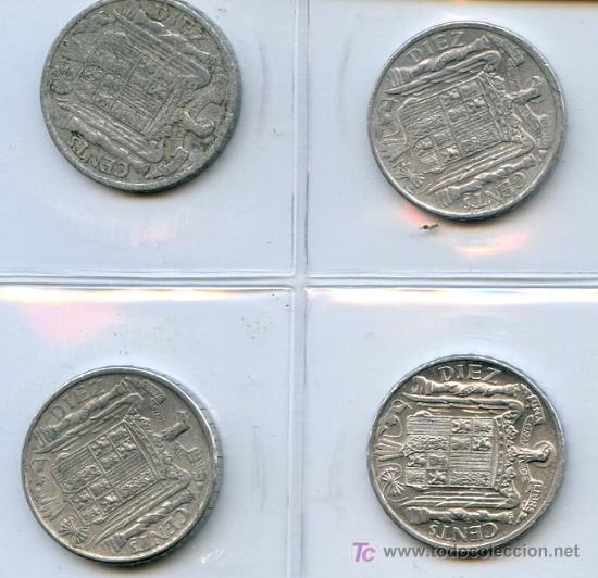Monedas Franco: Lote de 4 monedas de 10 centimos diferentes. - Foto 2