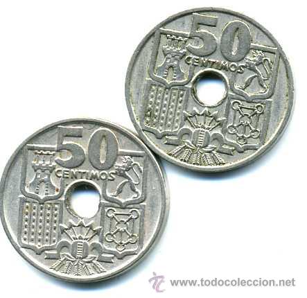 Monedas Franco: 2 MONEDAS 50 CENTIMOS 1949-56, - Foto 2