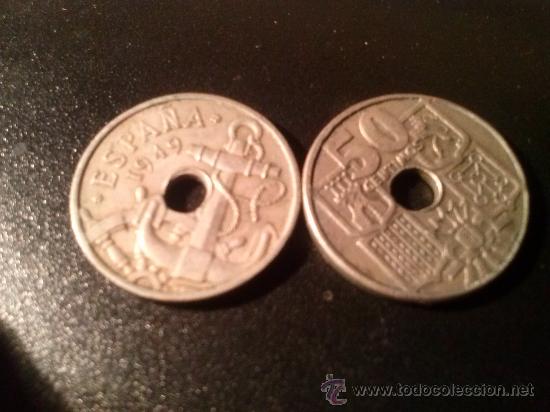 Monedas Franco: Monedas de 50 c&eacute;ntimos, Espa&ntilde;a; A&ntilde;o 1949 - Foto 1