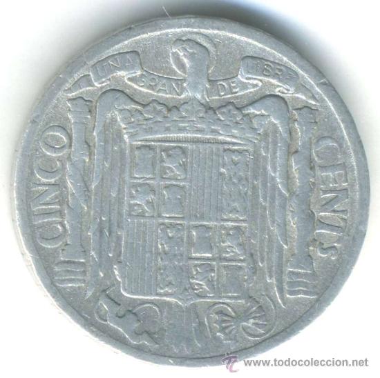 Monedas Franco: 5 c&eacute;ntimos 1941. Aluminio - Foto 2