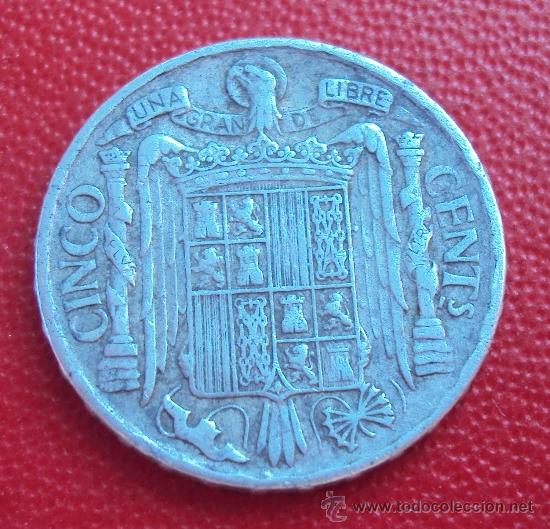 Monedas Franco: 5 CENTIMOS 1945 MBC. - Foto 2