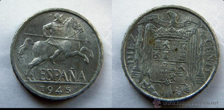 Monedas Franco: Moneda de Franco 10 centimos 1945 MBC - Foto 1
