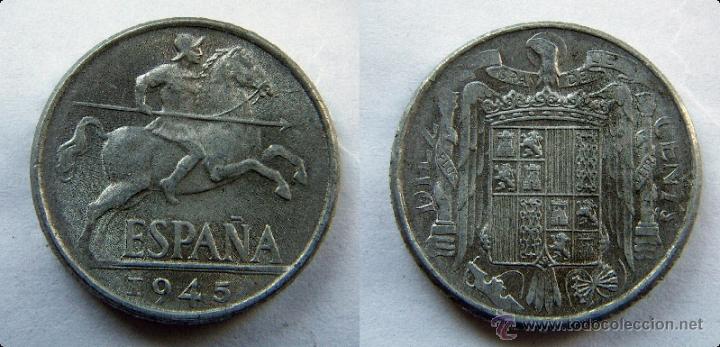 Monedas Franco: Moneda de Franco 10 centimos 1945 - Foto 1