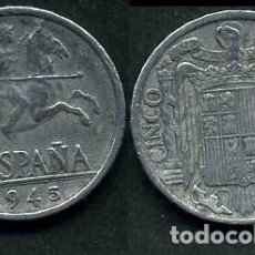 Monedas Franco: ESPAÑA 5 CENTIMOS AÑO 1945 ( SOLDADO IBERO A CABALLO - MONEDA DEL FRANQUISMO ) Nº16